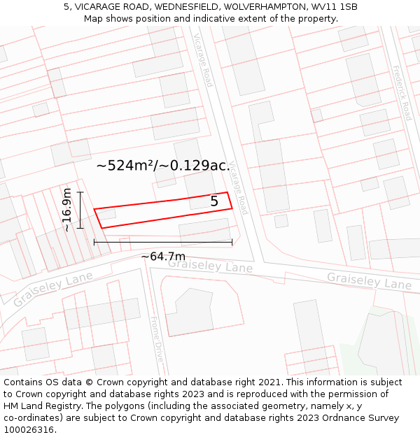 5, VICARAGE ROAD, WEDNESFIELD, WOLVERHAMPTON, WV11 1SB: Plot and title map