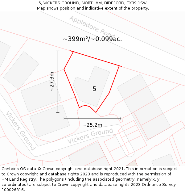 5, VICKERS GROUND, NORTHAM, BIDEFORD, EX39 1SW: Plot and title map