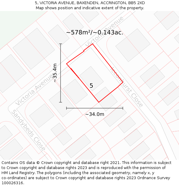 5, VICTORIA AVENUE, BAXENDEN, ACCRINGTON, BB5 2XD: Plot and title map