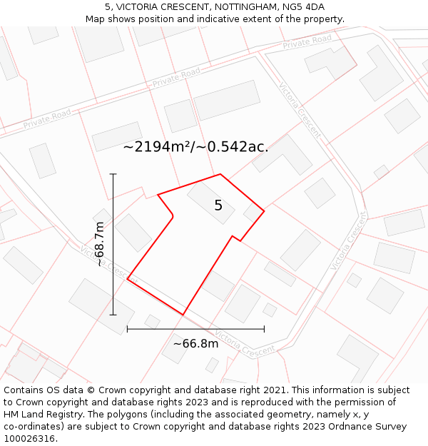 5, VICTORIA CRESCENT, NOTTINGHAM, NG5 4DA: Plot and title map