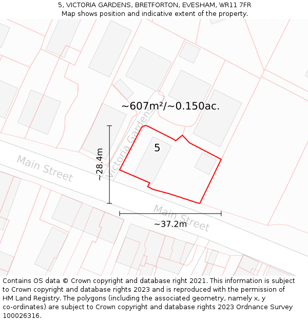 5, VICTORIA GARDENS, BRETFORTON, EVESHAM, WR11 7FR: Plot and title map