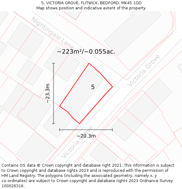 5, VICTORIA GROVE, FLITWICK, BEDFORD, MK45 1GD: Plot and title map
