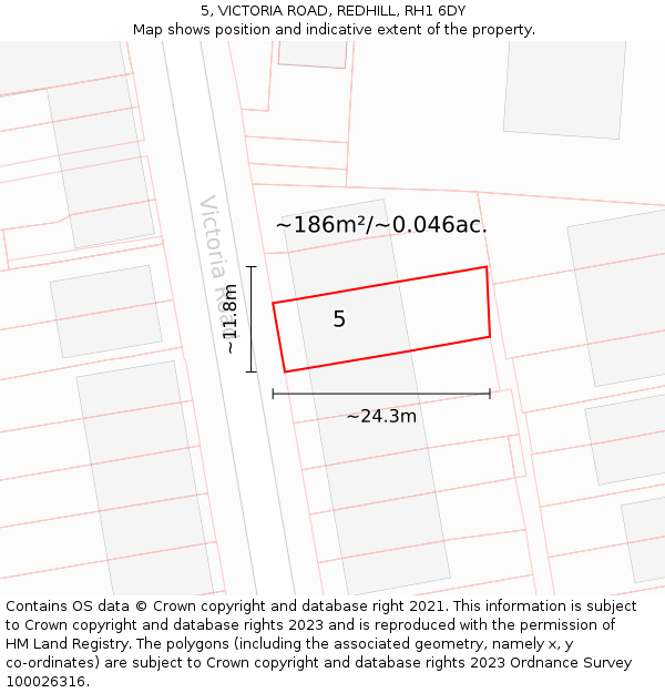 5, VICTORIA ROAD, REDHILL, RH1 6DY: Plot and title map