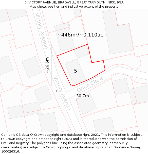 5, VICTORY AVENUE, BRADWELL, GREAT YARMOUTH, NR31 9GA: Plot and title map