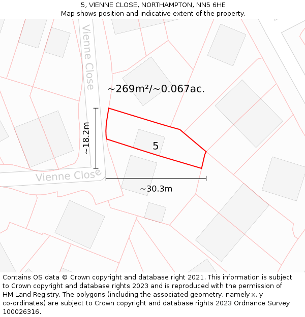 5, VIENNE CLOSE, NORTHAMPTON, NN5 6HE: Plot and title map