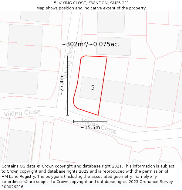 5, VIKING CLOSE, SWINDON, SN25 2FF: Plot and title map