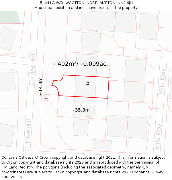 5, VILLA WAY, WOOTTON, NORTHAMPTON, NN4 6JH: Plot and title map