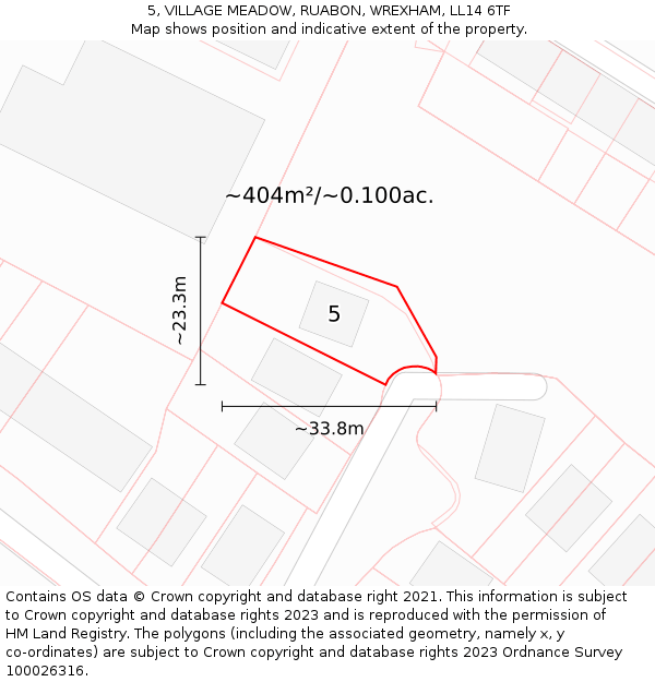 5, VILLAGE MEADOW, RUABON, WREXHAM, LL14 6TF: Plot and title map