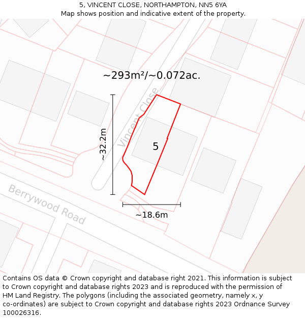 5, VINCENT CLOSE, NORTHAMPTON, NN5 6YA: Plot and title map