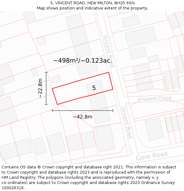 5, VINCENT ROAD, NEW MILTON, BH25 6SN: Plot and title map