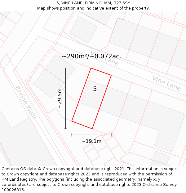 5, VINE LANE, BIRMINGHAM, B27 6SY: Plot and title map