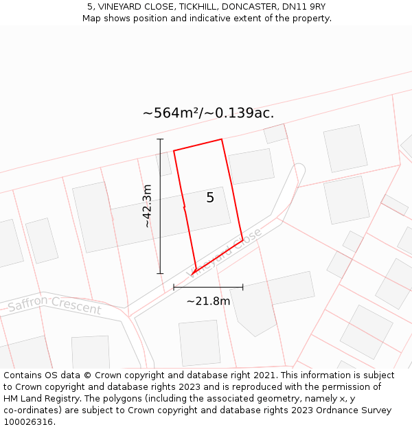 5, VINEYARD CLOSE, TICKHILL, DONCASTER, DN11 9RY: Plot and title map