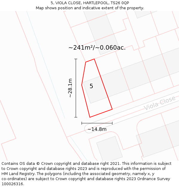 5, VIOLA CLOSE, HARTLEPOOL, TS26 0QP: Plot and title map