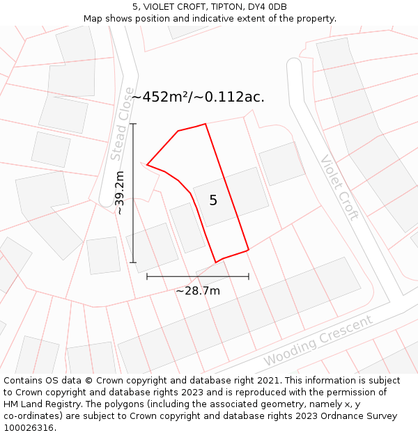 5, VIOLET CROFT, TIPTON, DY4 0DB: Plot and title map