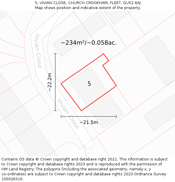 5, VIVIAN CLOSE, CHURCH CROOKHAM, FLEET, GU52 6AJ: Plot and title map