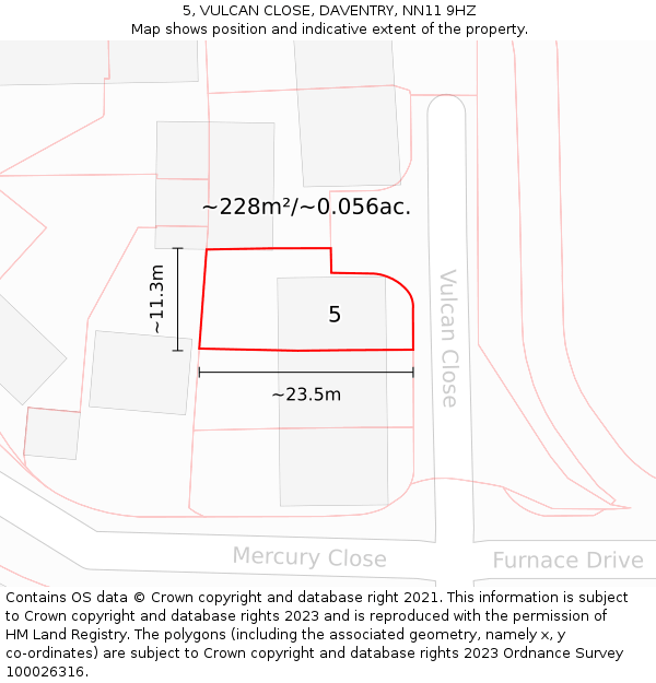 5, VULCAN CLOSE, DAVENTRY, NN11 9HZ: Plot and title map