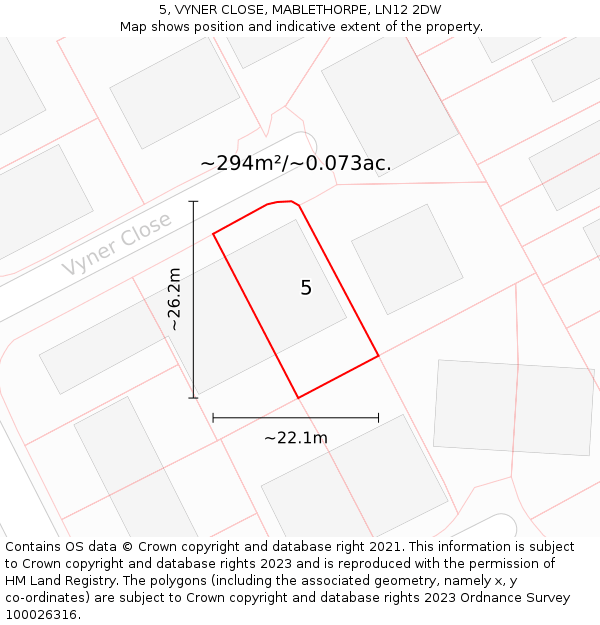 5, VYNER CLOSE, MABLETHORPE, LN12 2DW: Plot and title map