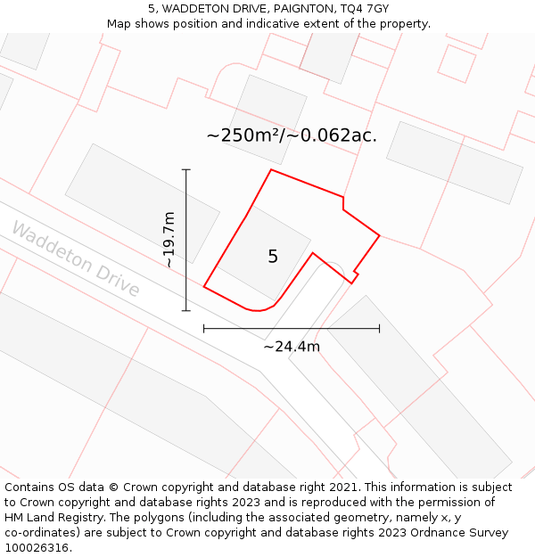 5, WADDETON DRIVE, PAIGNTON, TQ4 7GY: Plot and title map
