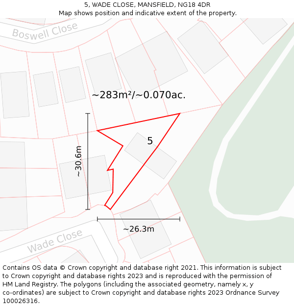 5, WADE CLOSE, MANSFIELD, NG18 4DR: Plot and title map