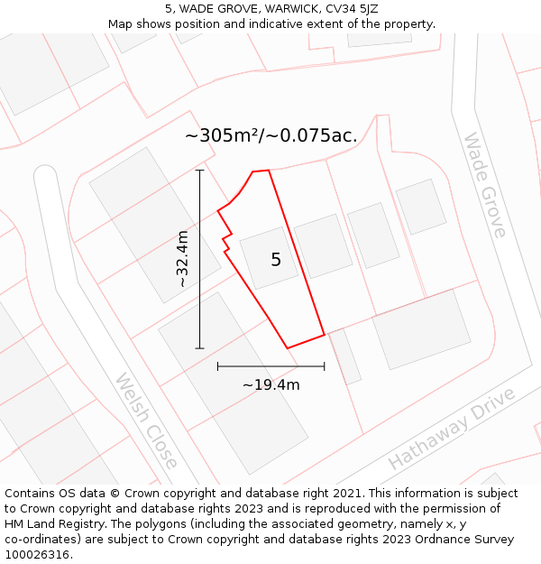 5, WADE GROVE, WARWICK, CV34 5JZ: Plot and title map