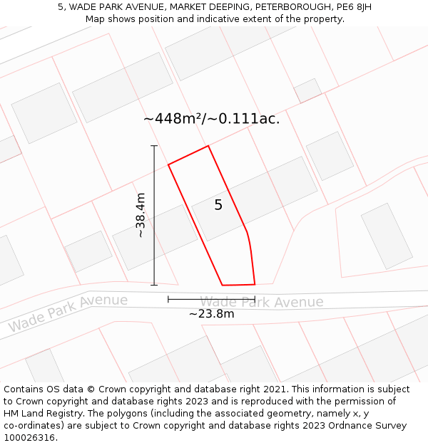 5, WADE PARK AVENUE, MARKET DEEPING, PETERBOROUGH, PE6 8JH: Plot and title map