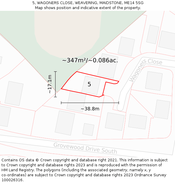 5, WAGONERS CLOSE, WEAVERING, MAIDSTONE, ME14 5SG: Plot and title map