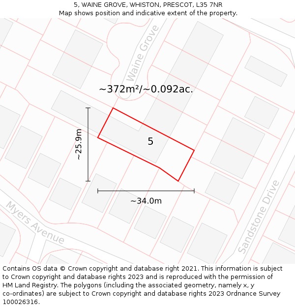 5, WAINE GROVE, WHISTON, PRESCOT, L35 7NR: Plot and title map
