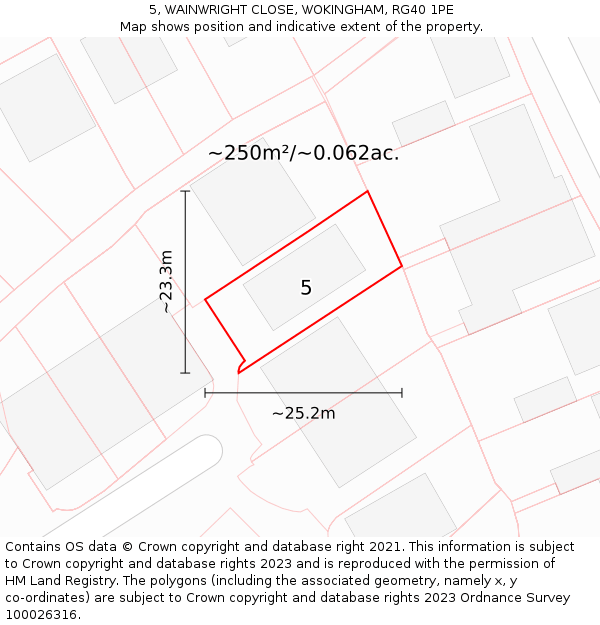 5, WAINWRIGHT CLOSE, WOKINGHAM, RG40 1PE: Plot and title map