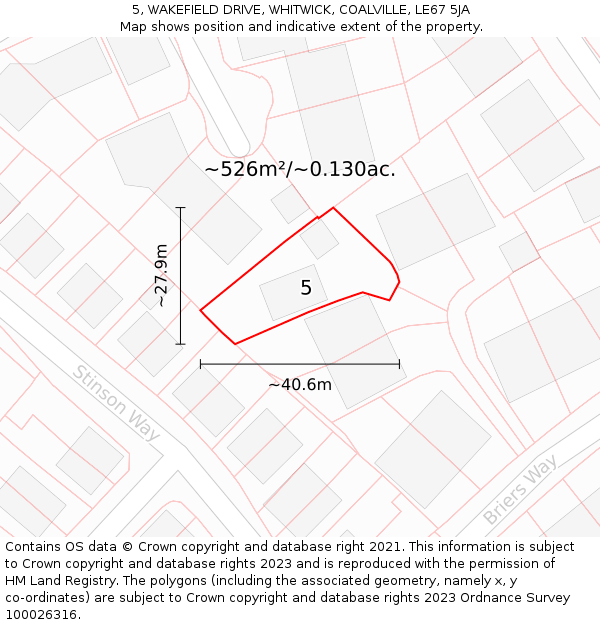 5, WAKEFIELD DRIVE, WHITWICK, COALVILLE, LE67 5JA: Plot and title map
