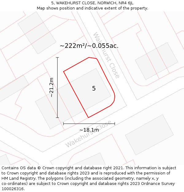 5, WAKEHURST CLOSE, NORWICH, NR4 6JL: Plot and title map