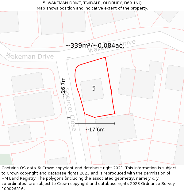 5, WAKEMAN DRIVE, TIVIDALE, OLDBURY, B69 1NQ: Plot and title map