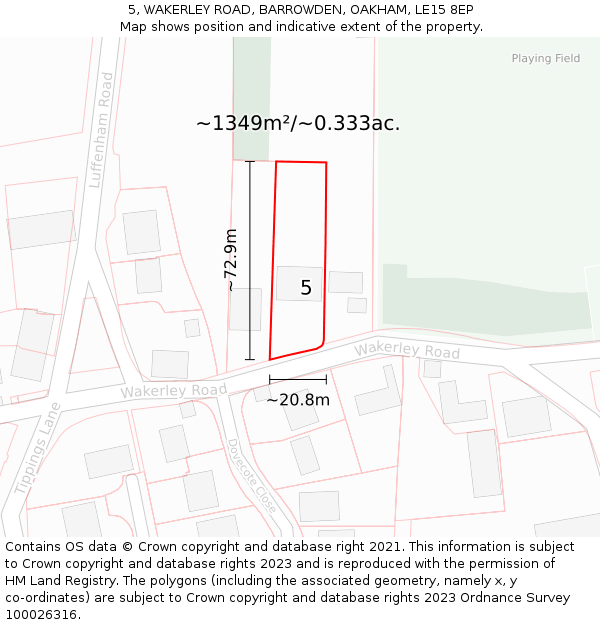 5, WAKERLEY ROAD, BARROWDEN, OAKHAM, LE15 8EP: Plot and title map