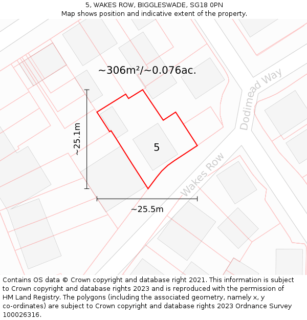 5, WAKES ROW, BIGGLESWADE, SG18 0PN: Plot and title map