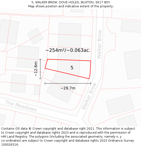 5, WALKER BROW, DOVE HOLES, BUXTON, SK17 8DY: Plot and title map