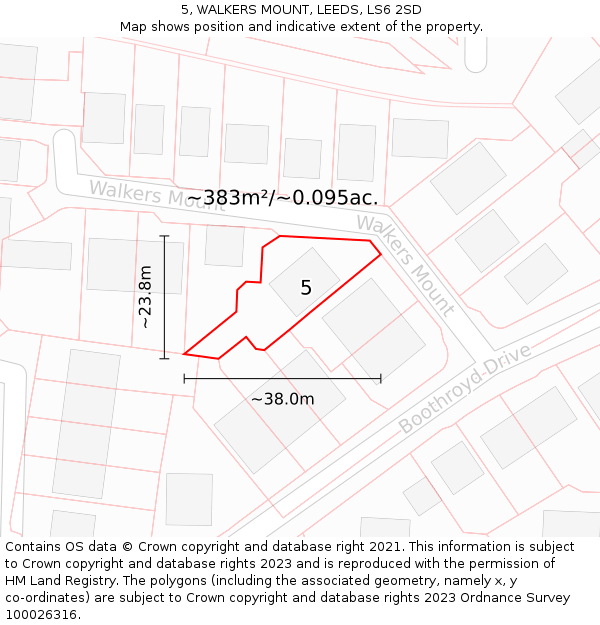 5, WALKERS MOUNT, LEEDS, LS6 2SD: Plot and title map