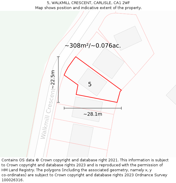 5, WALKMILL CRESCENT, CARLISLE, CA1 2WF: Plot and title map