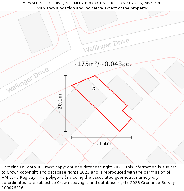 5, WALLINGER DRIVE, SHENLEY BROOK END, MILTON KEYNES, MK5 7BP: Plot and title map