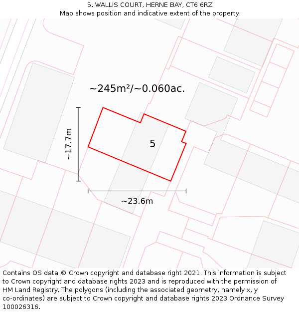 5, WALLIS COURT, HERNE BAY, CT6 6RZ: Plot and title map