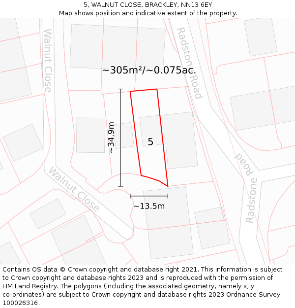 5, WALNUT CLOSE, BRACKLEY, NN13 6EY: Plot and title map