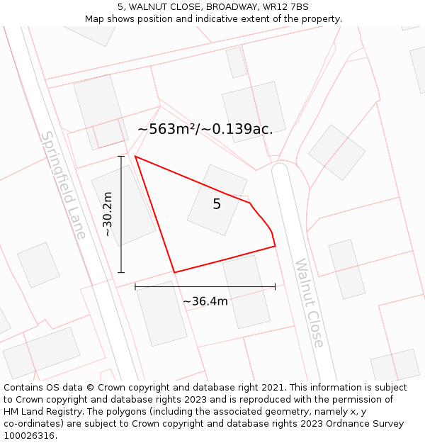 5, WALNUT CLOSE, BROADWAY, WR12 7BS: Plot and title map