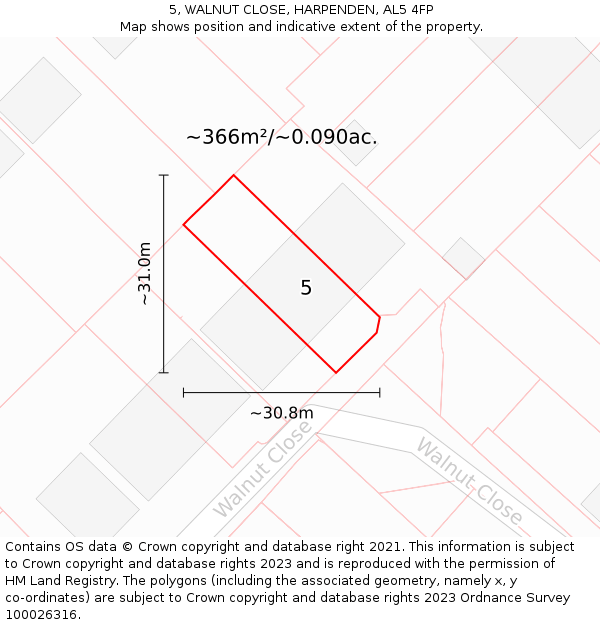 5, WALNUT CLOSE, HARPENDEN, AL5 4FP: Plot and title map