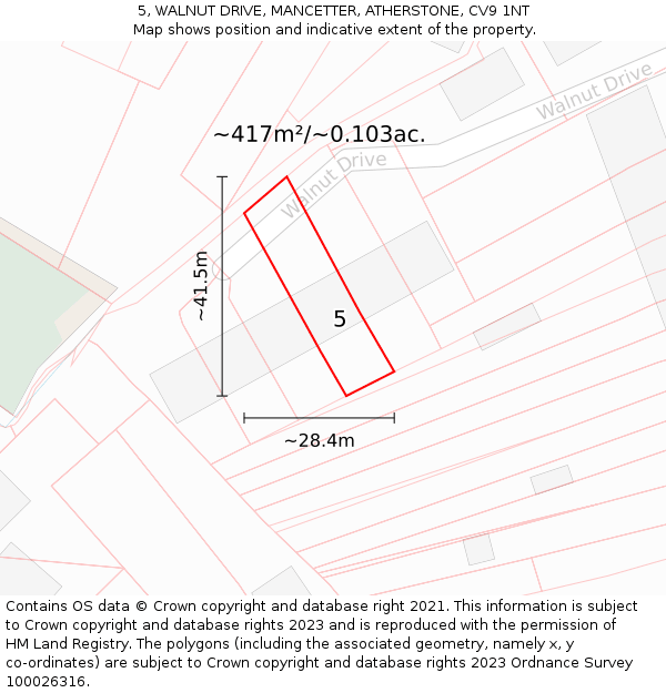 5, WALNUT DRIVE, MANCETTER, ATHERSTONE, CV9 1NT: Plot and title map