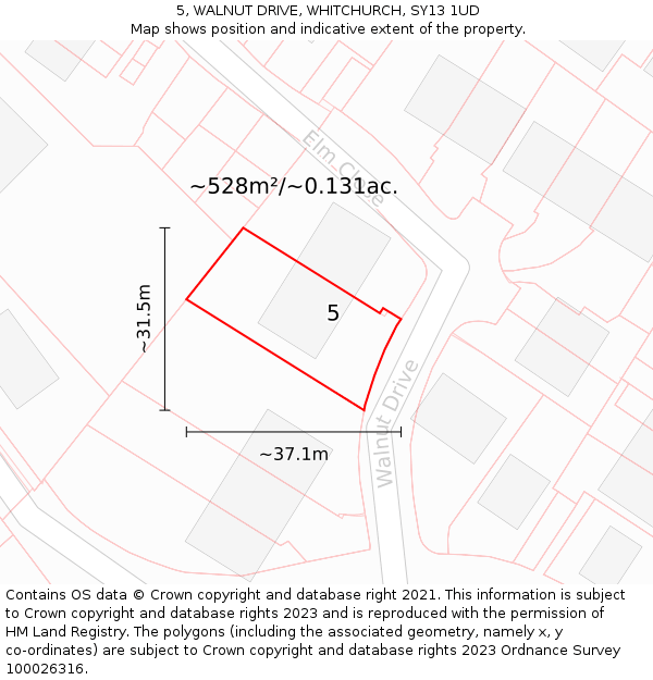 5, WALNUT DRIVE, WHITCHURCH, SY13 1UD: Plot and title map