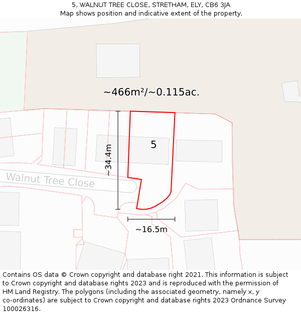5, WALNUT TREE CLOSE, STRETHAM, ELY, CB6 3JA: Plot and title map