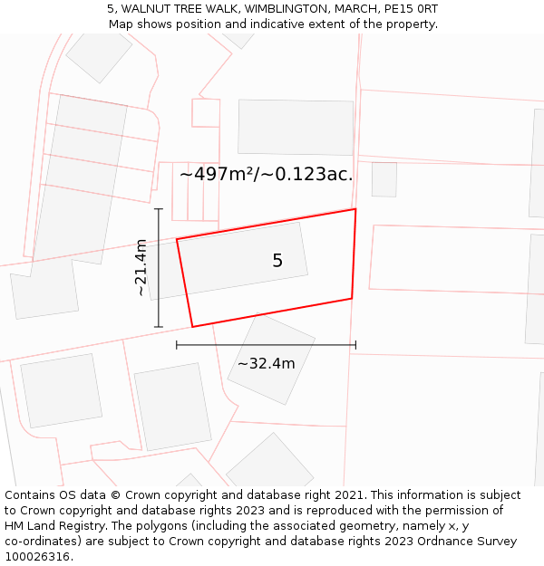 5, WALNUT TREE WALK, WIMBLINGTON, MARCH, PE15 0RT: Plot and title map
