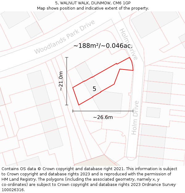 5, WALNUT WALK, DUNMOW, CM6 1GP: Plot and title map