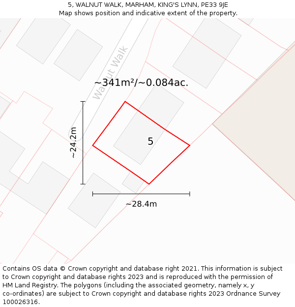 5, WALNUT WALK, MARHAM, KING'S LYNN, PE33 9JE: Plot and title map