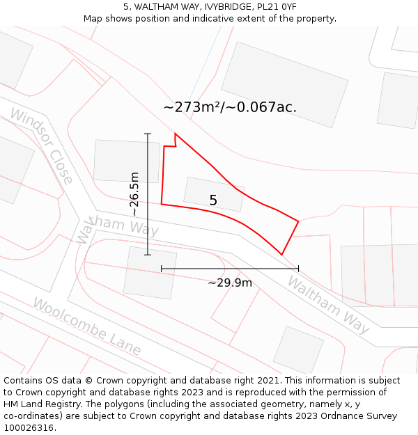 5, WALTHAM WAY, IVYBRIDGE, PL21 0YF: Plot and title map