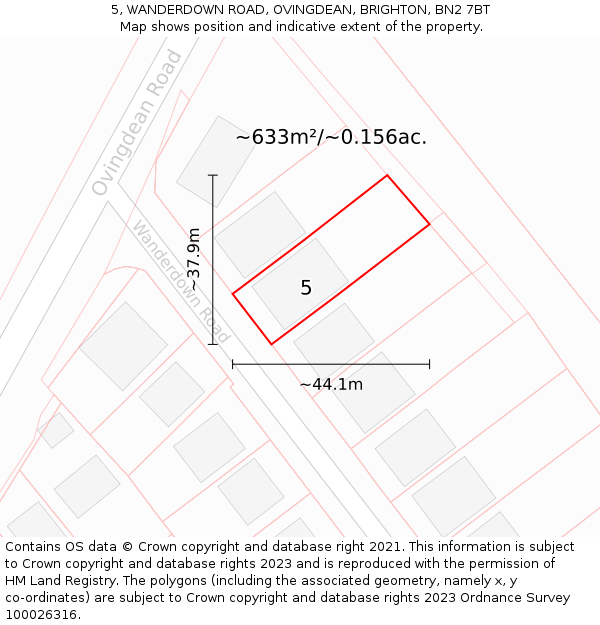 5, WANDERDOWN ROAD, OVINGDEAN, BRIGHTON, BN2 7BT: Plot and title map