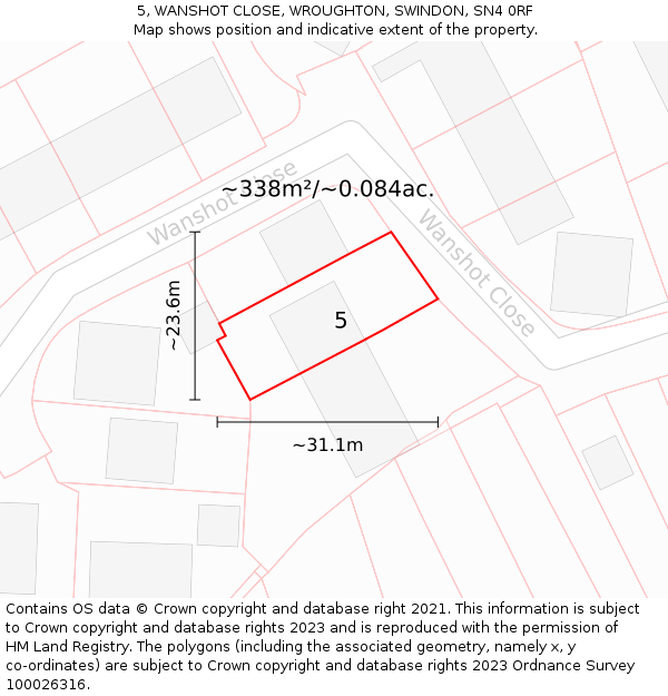 5, WANSHOT CLOSE, WROUGHTON, SWINDON, SN4 0RF: Plot and title map